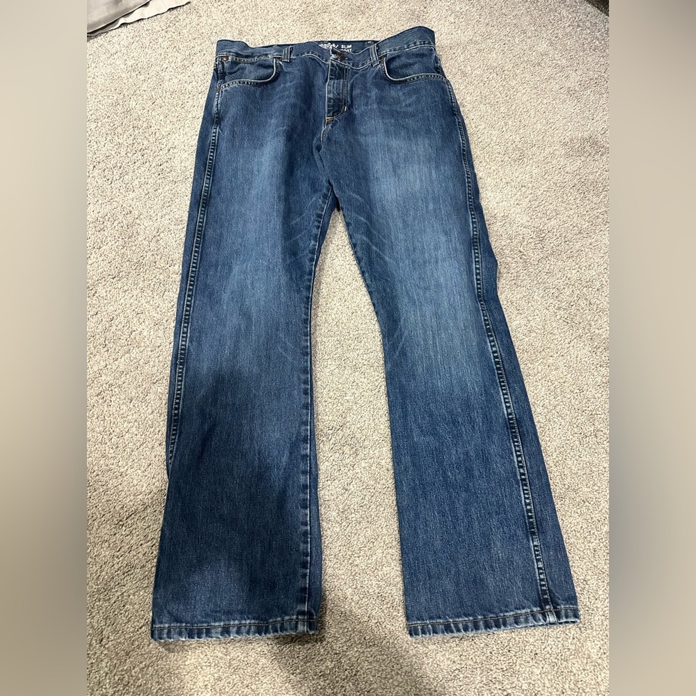 Wrangler Retro Slim Boot Cut Denim Jeans Mens 36x32 Blue Wash Western